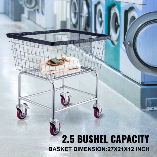 Vevor Wire Laundry Cart - 2.5 Bushel with Wheels