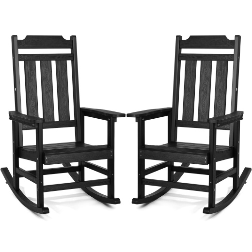 Vevor Porch Rocker Hips Outdoor Rocking Chair High Back 2 Pcs 400 Lbs Weight