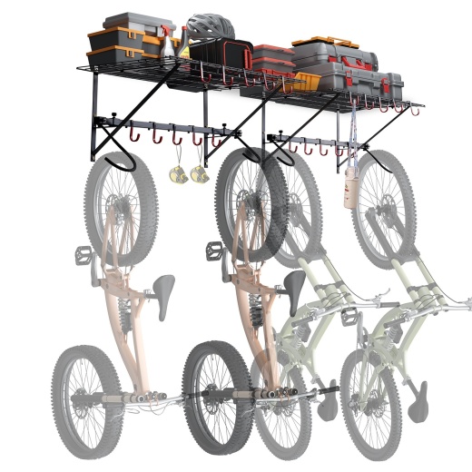 Vevor Bike Storage Rack Wall Mount Garage Bike Holder & 2 Shelves For 4 Bicycles