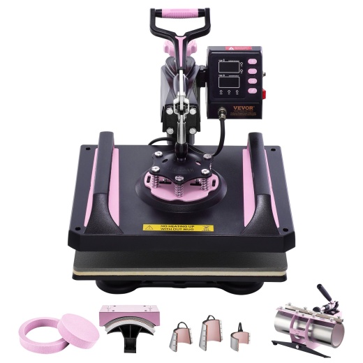 Vevor 8 In 1 Heat Press Machine 12X15 In 30Oz Tumbler Press T-Shirts Black+Pink