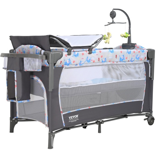 Vevor Baby Bassinet - 12-Level Height Adjustable Easy to Fold Portable Bedside Sleeper with Storage Basket & Wheels