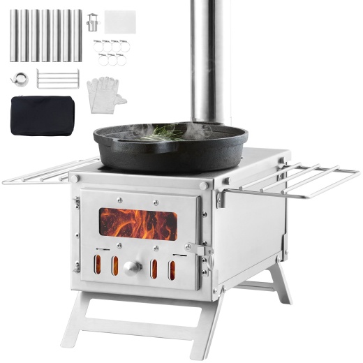 Vevor Wood Stove, 80 Inch, Stainless Steel Camping Tent Stove, Portable Wood Burning Stove