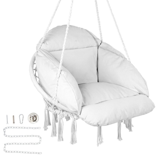 Vevor Hammock Swinging Chair Macramé Hanging Chair With Cushion Indoor & Outdoor