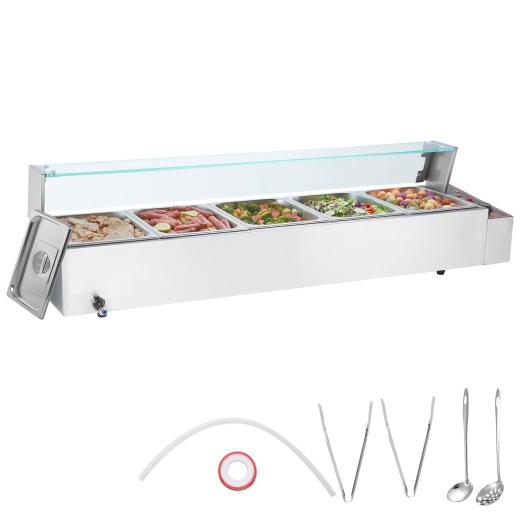 Vevor Commercial Electric Food Warmer Countertop Buffet 5*8Qt With Glass Shield