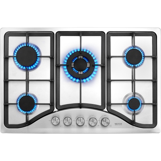 Vevor Gas Cooktop 30 Inch, Max 12250BTU 5 Burners Built-In Stainless Steel Gas Stove Top