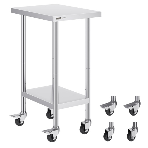 Vevor Stainless Steel Work Table with Adjustable Height and Wheels