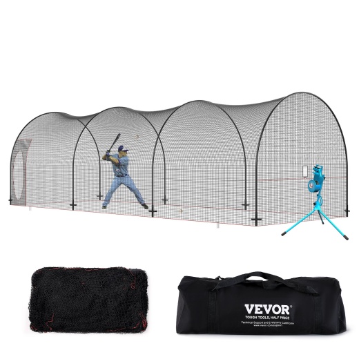 Vevor Baseball Batting Cage, Softball And Baseball Batting Cage Net And Frame, Practice Portable Cage Net With Carry Bag, Heavy Duty Enclosed Pitching Cage, For Backyard Batting Hitting Training, 33Ft