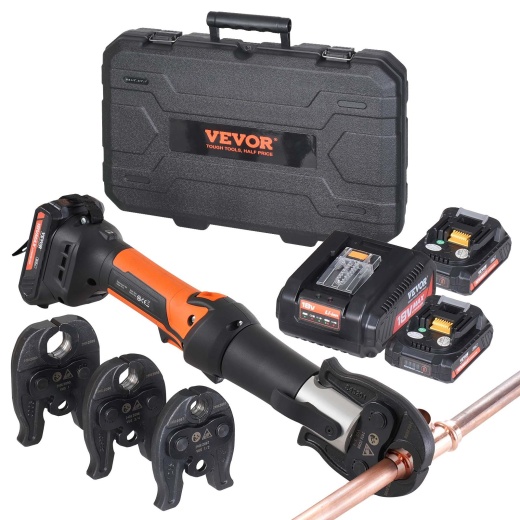 Vevor Pro Press Tool Pipe Crimping Kit Press Tool Battery Kit 1/2" 3/4" 1" Jaw