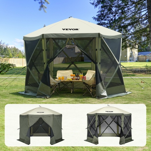 Vevor Pop Up Gazebo Tent: 10x10ft Quick Set Screen Tent with Mosquito Netting