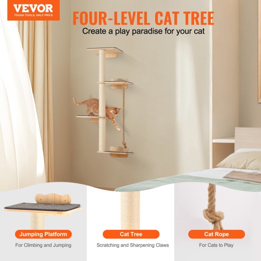 Vevor Wall Mounted Cat Shelves Tree With Platform Tree-Shaped Cat Furniture