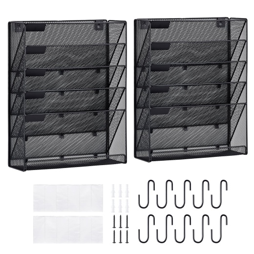 Vevor File Wall Rack Mesh Wall File Holder 2-Piece 6 Pocket For Office/School