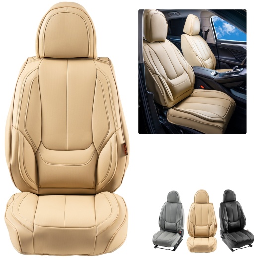 Vevor Seat Covers - Universal Car Seat Covers Front Seats, 6Pcs Faux Leather Seat Cover, Full Enclosed Design, Detachable Headrest And Airbag Compatible, For Most Cars Suvs And Trucks Beige