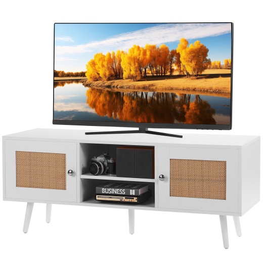 Vevor Rattan TV Stand: Boho TV Cabinet for 55 Inch TV, Mid Century Modern TV Stand