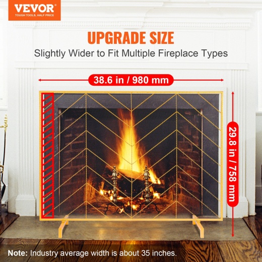 Vevor Fireplace Screen Single Panel, Sturdy Iron Mesh Spark Guard Cover