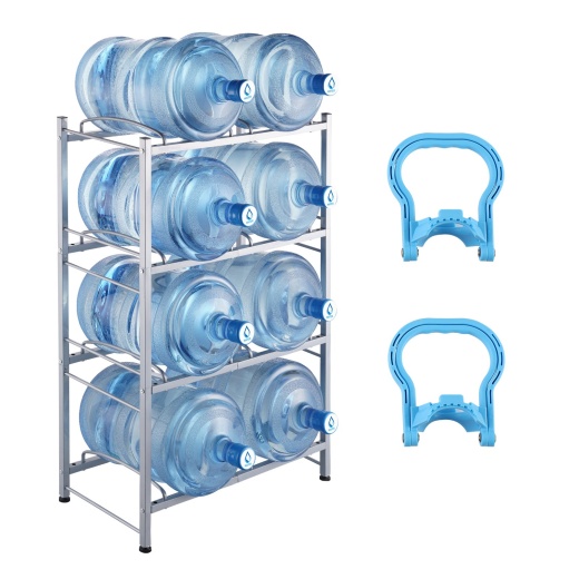 Vevor 4 Tiers Water Jug Holder Double Row Water Bottle Rack For 8 Bottles Storage Detachable Heavy Duty Water Jug Organizer Stand For Home Office Kitchen Silver, Detachable Water Storage Shelf Organizer For Home Living Room Office
