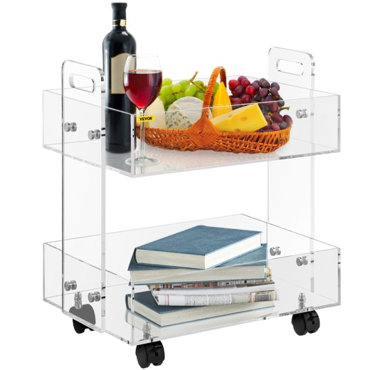 Vevor Acrylic Cart, 2 Tier, 0.3 In Thickened Board, Holds Up To 66 Lbs, Acrylic Side Table With Lockable Swivel Wheels, For Office School Home