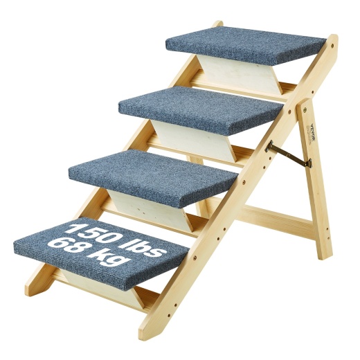 Vevor Wood Pet Stairs/Pet Steps, 2-In-1 Foldable Wooden Dog Stair For Beds, Sofa And Cars