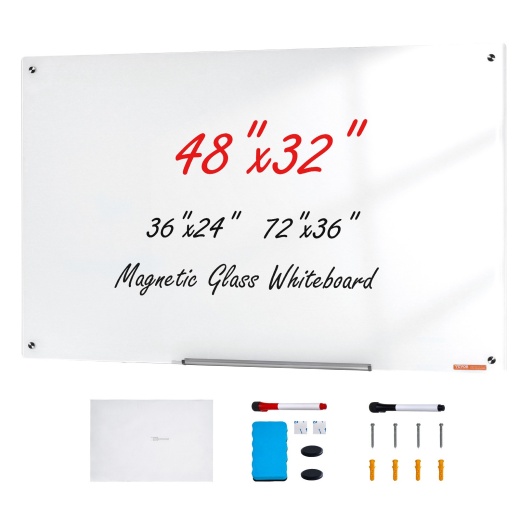 Vevor Magnetic Glass Whiteboard, Dry Erase Board 48"X32"