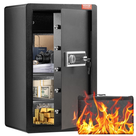 Vevor Single Door 4.0 Cu.Ft Safe Box With Key Lock & Password Cabinet Black，Organize Cash, Passports, Jewelry, Gold, Watches And Documents