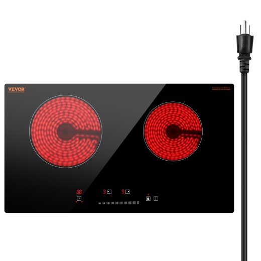 Vevor Built-In Electric Cooktop Radiant Ceramic Cooktop 2 Burners 23.6X13.3 Inch