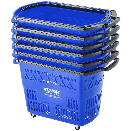 Vevor Plastic Rolling Shopping Trolley Basket On Wheels 6Pcs 39L With Handle