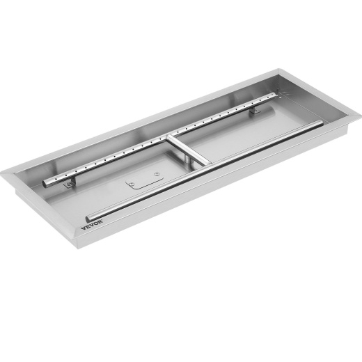 Vevor Fire Pit Pan 37.5X14 Inch - Stainless Steel Rectangular Fire Pit with H-Burner