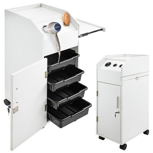 Vevor Salon Spa Beauty Hairdressing Cart - White Storage Trolley with 4 Drawers