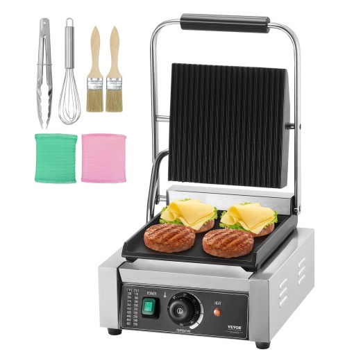 Vevor Commercial Panini Press Grill Electric Sandwich Maker Griddle Plate 9"X9"