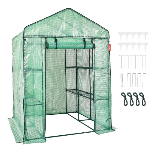 Vevor Walk-In Green House 4.6 X 4.6 X 6.6 Ft - High Strength PE Cover with Zipper Door and Steel Frame
