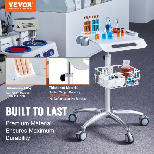 Vevor Medical Cart, Salon Cart with Wheels, Mobile Trolley Cart 26.77"-42.91" Height Adjustable
