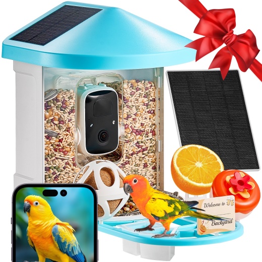 Vevor Smart Bird Feeder With Camera Ai Identify 10000+ Bird Specie Solar-Powered