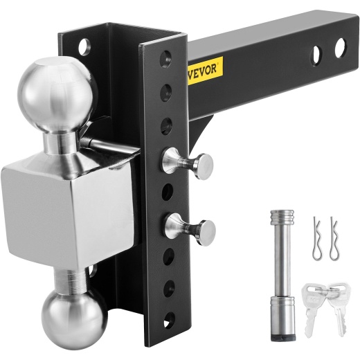Vevor Adjustable Trailer Hitch, 6" Rise & Drop Hitch Ball Mount 2" Receiver 14,000 Lbs Rating, 2 And 2-5/16 Inch Stainless Steel Balls W/ Key Lock, For Automotive Trucks Trailers Towing