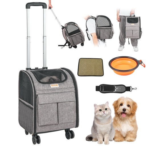 Rolling Pet Carrier Backpack with Removable Wheels for Under 18LBS
