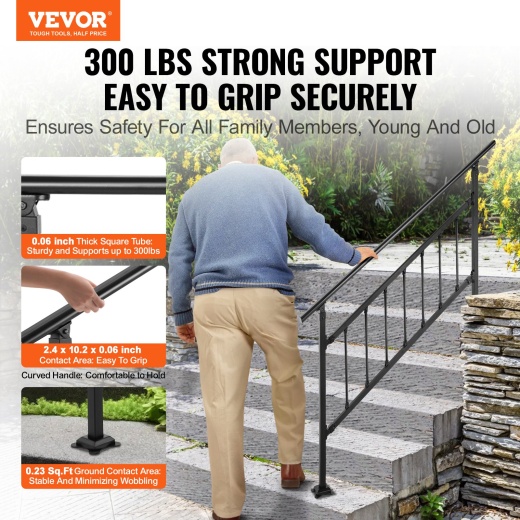 Vevor Outdoor Stair Railing - Adjustable Wrought Iron Handrail for 1-5 Steps