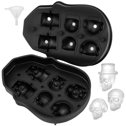 Vevor Skull Ice Cube Tray - 6-Grid Flexible Black Silicone Ice Ball Maker