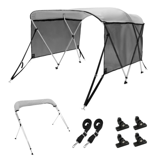 Vevor 3 Bow Bimini Top Boat Cover, Detachable Mesh Sidewalls, 600D Polyester Canopy