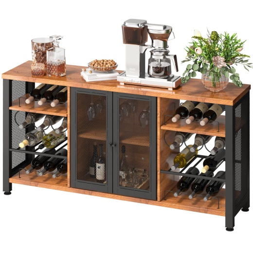 Vevor Industrial Bar Cabinet - Rustic Oak Wine Table