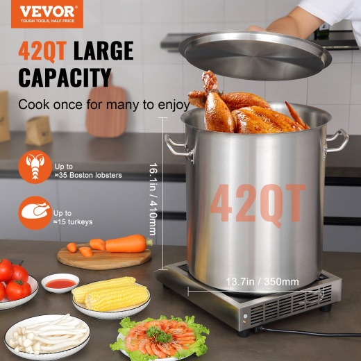 Vevor Stainless Steel Stockpot - 42 Quart Large Cooking Pots for Commercial Grade Cooking