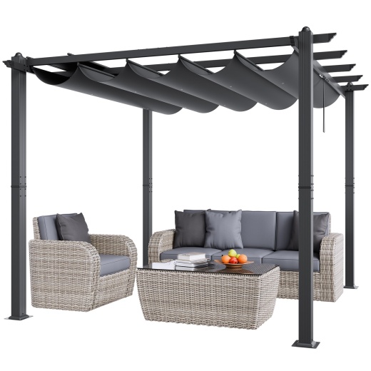 Vevor 10'X10' Outdoor Retractable Pergola With Sun Shade Canopy Aluminum Gray