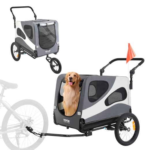 Vevor Dog Bike Trailer, 2-in-1 Pet Stroller Cart Bicycle Carrier, Supports Up to 100 Lbs