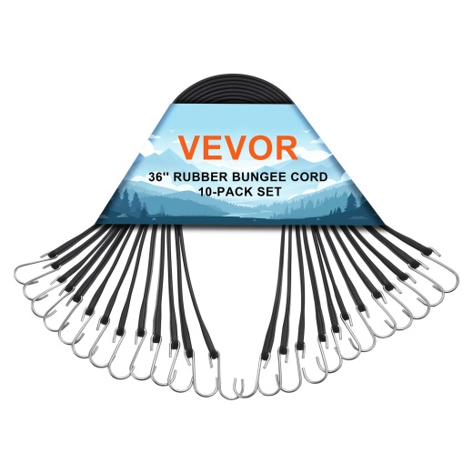 Vevor 10 Pcs Flat Bungee Cord Set 20 Mm Heavy Duty Bungee Straps With S-Hook 36"