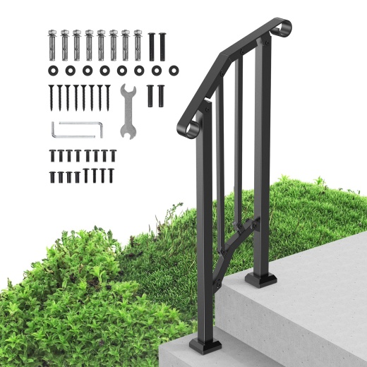 Vevor 1-2 Step Handrails For Outdoor For Seniors Porch Deck Retro Arch Black