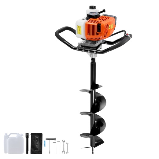 Vevor Gas Post Hole Digger 63Cc 2400W With 8” Drill Bits & 1 Extension Rod