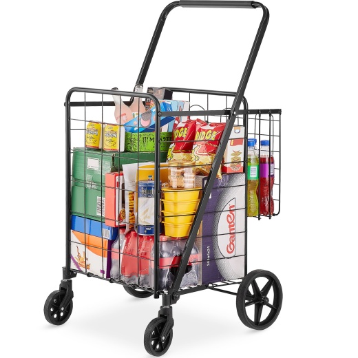 Vevor Folding Shopping Cart - Jumbo Grocery Cart with Double Baskets