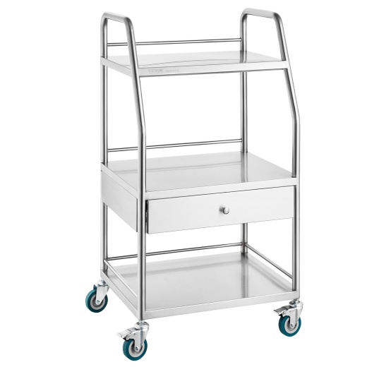 Vevor Lab Serving Cart - 3 Layers Stainless Steel Utility Rolling Cart with Drawer