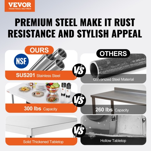 Vevor 48 X 30 Inch Folding Commercial Prep Table - Heavy-Duty Stainless Steel Workstation