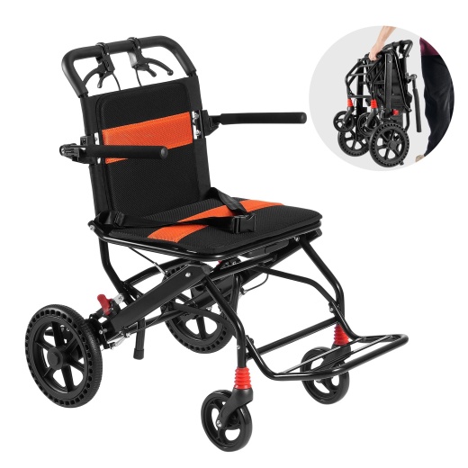 Vevor Wheelchair Aluminum Alloy Transport Chair Foldable 18-In W Seat 220Lbs