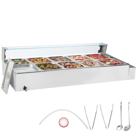 Vevor Commercial Electric Food Warmer Countertop Buffet 10*8Qt With Glass Shield