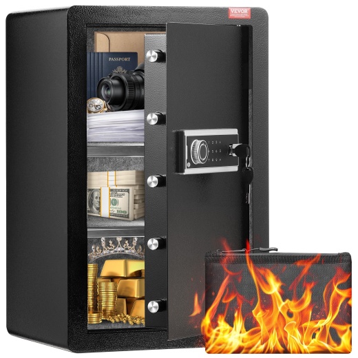 Vevor Single Door 3.5 Cu.Ft Safe Box With Key Lock & Password Led Light Black,Organize Cash, Passports, Jewelry, Gold, Watches And Documents