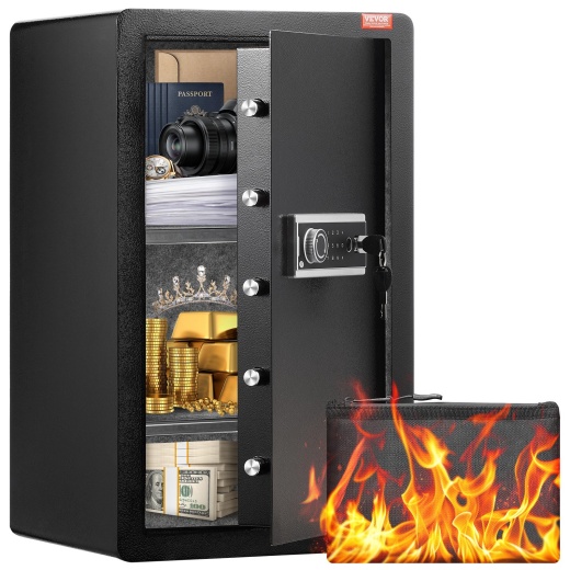 Vevor Single Door 4.0 Cu.Ft Safe Box With Key Lock Password & Fingerprint Black，Organize Cash, Passports, Jewelry, Gold, Watches And Documents